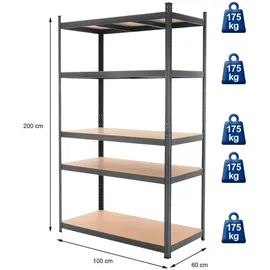 ECD Germany Lagerregal 5 Böden Metall 200x100x60 cm Anthrazit