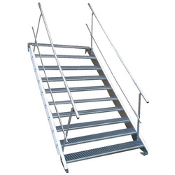SRM Design Außentreppe 10 Stufen Stahltreppe beidseitig. Geländer Breite 110cm Höhe 150-200cm