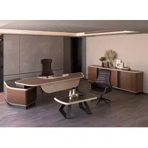 aea Moderner Eckschreibtisch Büromöbel Cheftisch Chefschreibtisch Braun - Braun