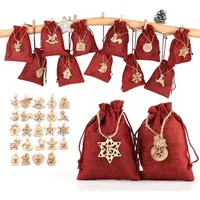 24 Adventskalender zum Befüllen, Adventskalender Stoffbeutel Säckchen mit 1-24 Sackleinen Taschen Jutesäckchen Rot