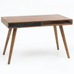 Kadima Design `Savio` Massivholz Schreibtisch: Retro Stil, viel Stauraum, 50 kg Belastbarkeit. Schwarz, 117x60x75 cm