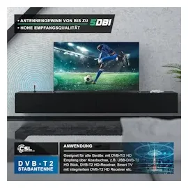 CSL DVB-T, DVB-T2 Stabantenne für Innenbereich, digitale Antenne mit 4m Kabel / inkl. F-Stecker Adapter