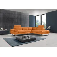 Ecksofa EGOITALIANO "Queenie, extravagantes Sofa mit erstklassigem Sitzkomfort", orange, B:284cm H:95cm T:108cm, Luxus-Microfaser (100% Polyester) Leder »BULL« (echtes Rindsleder). Geschliffenes, pigmentiertes und behandeltes Rindsleder mit einer Dicke von 1, 3-1, 5 mm. Dieses Leder zeigt eine ziemlich weiche Hand mit einem halb undurchsichtigen Aussehen. Es handelt sich um ein geschütztes Leder. Eine leichte Deckschicht schützt sie vor Flecken, ohne ihre ursprünglichen Eigenschaften zu verändern. Die geschützten Leder kombinieren die Vorteile von Natürlichkeit und Weichheit mit einer guten Beständigkeit gegen Verschleiß und Ausbleichen. Das Vorhandensein der charakteristischen Zeichen, die das Leben des Tieres bestimmen, wie Narben, Körnungsunterschiede, Falten, Adern, Disharmonien in Farbtönen, beweisen ihre absolute Echtheit und großen Wert. Leder »BACIO« (echtes Rindsleder). Halbnarbiges Naturleder mit einer Dicke von 1, 6-1, 8 mm. BACIO hat eine weiche und wachsartige Hand mit halb undurchsichtigem Aussehen. Es handelt sich um ein Naturleder, das die ursprünglichen Eigenschaften der Lederhäute n, Sofas, Ecksofa, mit verstellbarer Armlehne und Kopfteilen für Wohlfühlkomfort
