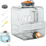 8L Wasserkanister mit Hahn und Schraubdeckel, Camping Wasserkanister Kompatibel mit elektrischen Wasserpumpen, BPA-frei Trinkwasserkanister, Tragbarer Wassertank für Wohnwagen Picknick Wandern