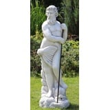 Casa Padrino Jugendstil Wasserspeier Skulptur Neptun mit Fisch Grau / Schwarz 35 x 35 x H. 123 cm - Elegante Wasserspeier Stein Figur - Barock & Jugendstil Garten Deko Accessoires