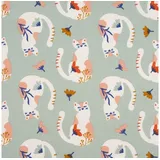 SCHÖNER LEBEN. Stoff Baumwollstoff Webware Tacha Katzen Blumen mint 1,47m Breite, allergikergeeignet blau