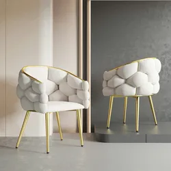Merax Luxus-Samtstühle 1 Stuhl (Wohnzimmer Stühle, Esszimmerstühle, Make-up Stühle, moderne Mode Stil Stühle), Beine aus vergoldetem Eisen, beige