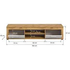 VCM Jam Lowboard 160 x 37 x 40 cm Weiß/Eiche Wotan Kunststoff/Melamin