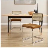 Art Leon Esszimmerstuhl CC038 (Zouron Esszimmerstühle Rattan Stuhl Schwingstühle 2er Set - Kunstleder Küchenstuhl Freischwinger Stühle, 2 St), Polsterstuhl Natur geflochtene Rattan Rückenlehne Chrom Metallbeine braun|gelb