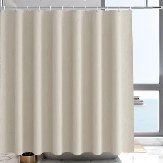 YISURE Duschvorhang Leinenoptik Beige 200x220, Badevorhang Kunstleinen Textil Stoff Schwerlastbereich Wasserabweisend, Breite 200 x Höhe 220cm