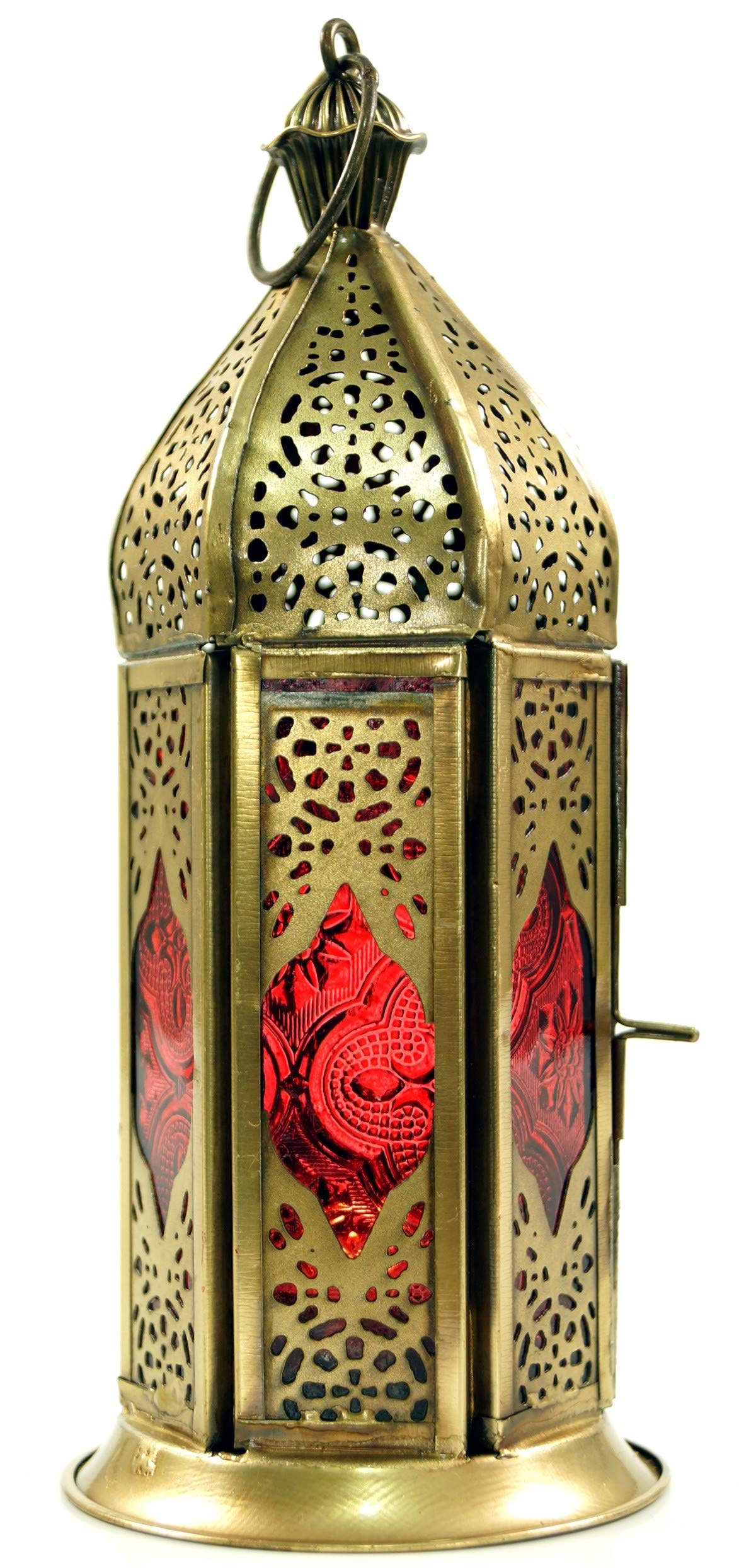GURU SHOP Orientalische Metall/Glas Laterne in Marrokanischem Design, Vintage Windlicht, Rot, Farbe: Rot, 20x8x8 cm, Orientalische Laternen