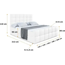 altdecor Boxspringbett mit Matratze und Lattenrost - - BRUGO -Z - 120x200 cm Weiß Kunstleder - Boxbett, Fußteil, Topper, Polsterbett mit Bettkast... - Weiß
