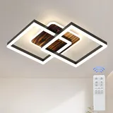 ANTEN LED Deckenlamape Wohnzimmer Vintage Geometrisch, 40W Wohnzimmerlampe mit Fernbedienung Deckenleuchte Wohnzimmer Schlafzimmer, Schwarz mit Holz