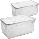 SUSTANIA 2er Set Aufbewahrungsboxen mit Deckel Plastikbox 17L transparent mit Griffen