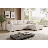 STOREZ24 L-Form Ecksofa NELLY inklusive Schlaffunktion, Ecke mit Bettkasten, Farbe: creme, Seite: rechts
