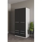 Priess Kleiderschrank PRIESS "Schrank Garderobe Wäscheschrank Barcelona in 5 Breiten", schwarz (schwarz, weiß), B:94cm H:193cm T:54cm, Holzwerkstoff, Schränke, Kleiderschrank, viel Stauraum, geräumige Schubkästen, mit Spiegel, MADE IN GERMANY