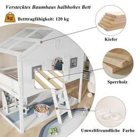 XDOVET Hausbett mit Treppe 90 x 200 cm grau