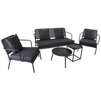 Raburg Gartenlounge-Set Premium Sitzgruppe Anisa, Poly-Rattan, Polster in Dunkel-Grau-Meliert, (5-teilig, 2 Sessel & 1 Sofa & 2 Lounge-Tische), Gestell aus Metall in Seiden-Schwarz, belastbar 120 kg pro Sitzfläche grau