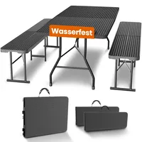 NewHabitat Kunststoff Bierzeltgarnitur Klappbar I 3er Set, Tisch + 2 x Bank mit Tragegriffe, Biertischgarnitur, Festzeltgarnitur, Bierbank klappbar, HxBxT: 75x180x75 cm (Schwarz)
