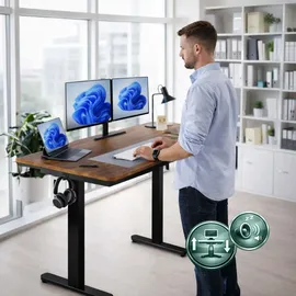 Relaxdays Schreibtisch Höhenverstellbar Industrial Schwarz / Braun