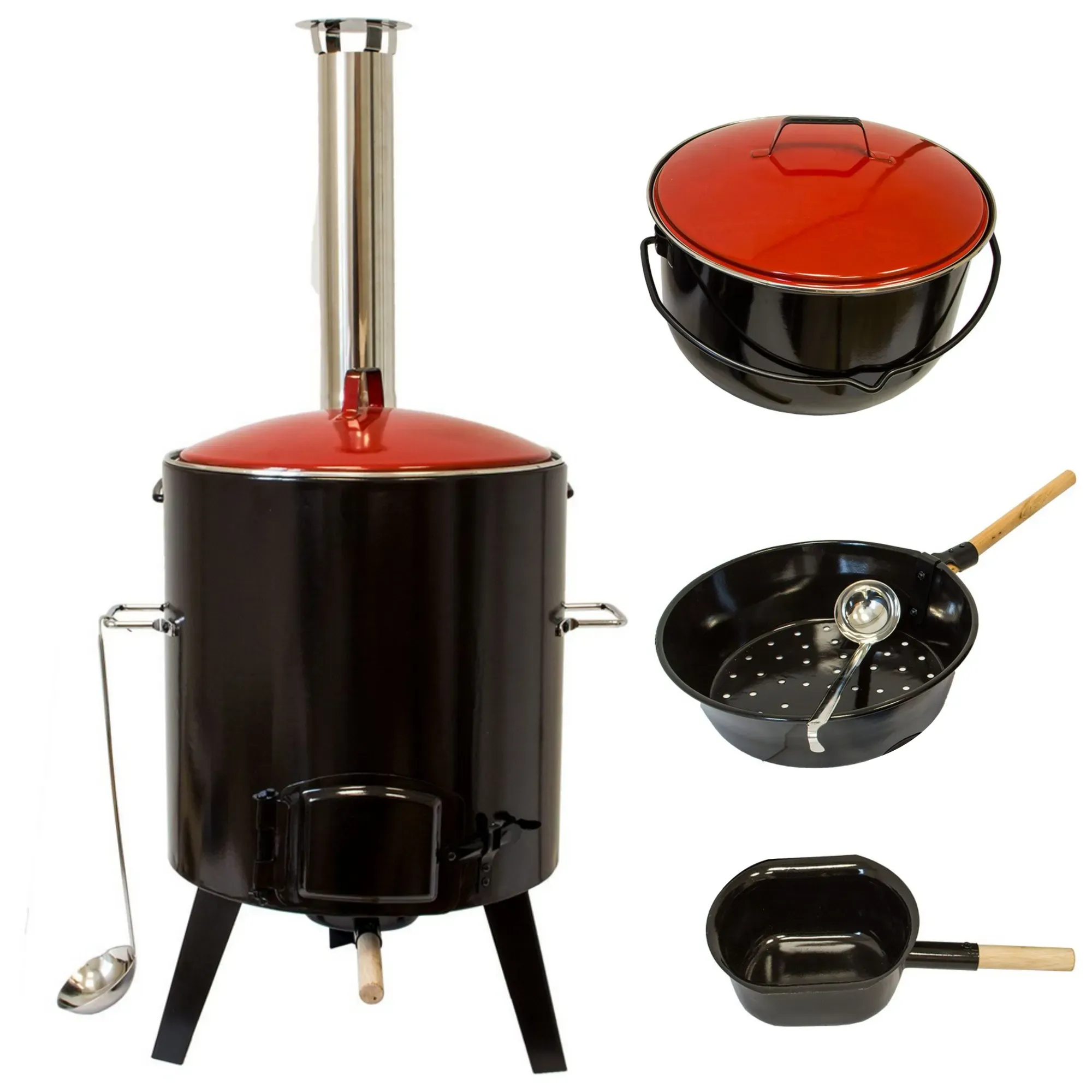 Gulaschkanone, Raketenofen mit Gulaschtopf, Glühweinkocher mit Suppenkelle
