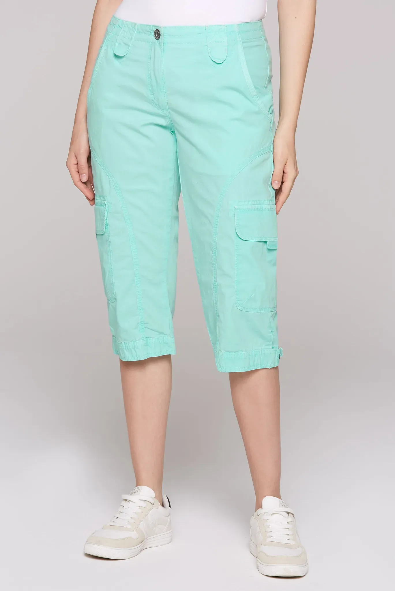 Shorts SOCCX, Damen, Gr. XL, Normalgrößen, blau (aqua splash), Popeline, Material: 98% Baumwolle, 2% Elasthan, unifarben, regular fit knielang, Hosen Shorts, mit aufgesetzten Taschen vorne