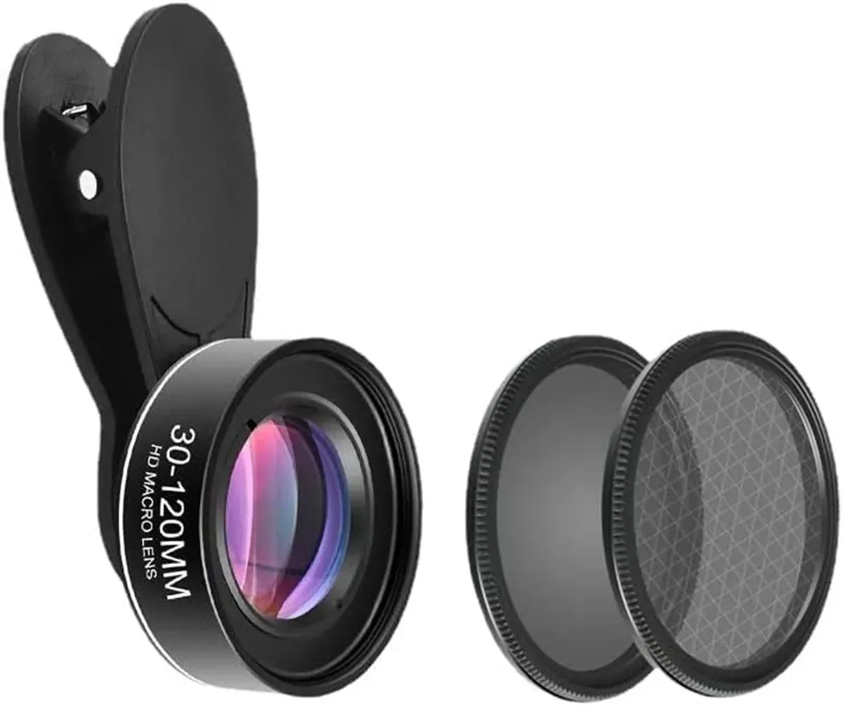 yozhiqu 30–120 mm Makroobjektiv für Smartphones – iPad, iPhone oder Android Objektiveadapter, (Enthält Starlight- und CPL-Filter für professionelle Ergebnisse) schwarz