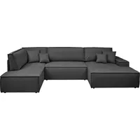 andas Wohnlandschaft »FINNLEY U-Form XXL 329 cm, Schlafsofa, Schlaffunktion m. Bettkasten«, (194/139 cm), Bouclé, Struktur und Cord, grau