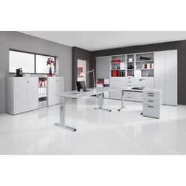 Hammerbacher höhenverstellbarer Schreibtisch eiche quadratisch, C-Fuß-Gestell silber 80,0 x 80,0 cm