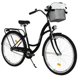 28 Zoll Damenfahrrad MILORD Citybike Mit Korb Stadtrad Vintage Schwarz Fahrrad - schwarz