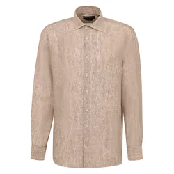 Langarmhemd BUGATTI, Herren, Gr. 4XL, Normalgrößen, 60, taupe, 100% Leinen, unifarben, casual, normal, Langarm eckige 2-Knopf-Manschette, Hemden, aus Leinen