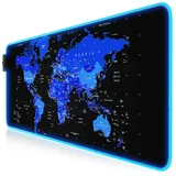 Titanwolf RGB Gaming Mauspad, Mousepad XL 800 x 300mm verbessert Präzision & Geschwindigkeit, Weltkarte blau