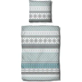 Traumschlaf Biber Bettwäsche Schneeflocken Blau 155 x 220 cm + 80 x 80 cm
