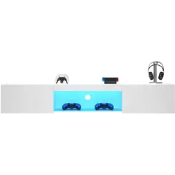 Merax 160 cm weißer Hochglanz-Hängeschrank für 70-Zoll-TV, mit LED-Beleuchtung, Bluetooth-APP-Steuerung, Wandmontierter TV-Ständer