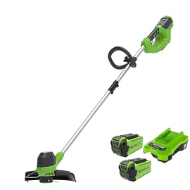 Greenworks 40V Akku Rasentrimmer für mittelgroße Gärten, höhenverstellbar, 30 cm Schnittbreite, automatischer Vorschub 1,65 mm Nylon Faden, zwei 40V 2Ah Akkus & Ladegerät,