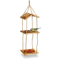 Relaxdays Vogelfutterstation Holz, zum Aufhängen, Futterspender Wildvögel, 2 Schalen, HxBxT: 73 x 20 x 20 cm, Natur