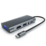 Primewire 5 in 1 USB 3.2 Gen1 Typ C Hub zu VGA Adapter, 4K HDMI + USB Typ A + Typ C PD Ladeport für Macbook Laptop etc.