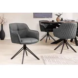 riess-ambiente Polsterstuhl EUPHORIA grau/schwarz – Echtleder, drehbar, Metall-Füße, mit Armlehne (Einzelartikel, 1 St), mit 180° Drehfunktion und Autoreturn – ideal für elegante Esszimmer grau