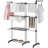 Vonia XL Doppel-Turm-Wäscheständer – 3-Stöckiger, Klappbarer Wäscheständer Für Drinnen Mit Rollen | 150 cm Ausziehbarer Wäscheständer & Kleiderstange | Hochbelastbare Wäscheleine – Grau