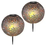 GLOBO Solarleuchte Erdspieß Kugelleuchte Solar Stecklampe antik gold, Lichteffekt, Metall, LED warmweiß, Dxh 26x37 cm,