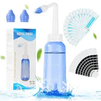 URAQT Nasendusche mit Salz, 300ml Neti Pot Sinus Spülung, mit 20x Salz,10 x Thermometer-Aufkleber, Nasenspülkanne zur Nasenreinigung und Nasenspülung, Nasenspülsalz für Erwachsene und Kinder