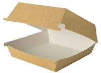 Greenbox Burger Box, braun-weiß, 14,5 x 14,5 x 8 cm, Fettbeständige Kartonbox für den Außer-Haus-Verkauf, 1 Karton = 4 Packungen à 100 Stück