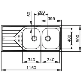 Teka UNIVERSE 80 T-XP 2C 1E, Aufsatzwanne, Rechteckig, Edelstahl, Edelstahl, 2 Becken, Rechteckig - Silber