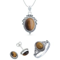 mantraroma Schmuckset 925er Silber mit Tigerauge (Schmuckset aus 925 Silber) 52