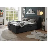 Lomadox Boxspringbett CONCORD3M-09, 180x200cm, H2, elektrisch verstellbar, in schwarz, mit VISCO-Topper schwarz