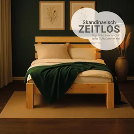Homestyle4u Bett mit Lattenrost Holz Natur Holzbett 90x200 Einzelbett 90 x 200 cm Massivholzbett 90x200 Kiefer –
