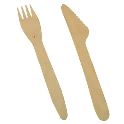 PAPSTAR 500 Bestecke, Holz "pure" 16,5 cm (Messer, Gabel)