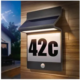 esotec Moderne PIR Hausnummernleuchte Aluminium schwarz wetterfest 102650