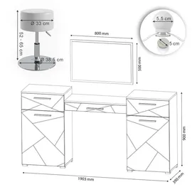 Vicco Schminktisch Irma Weiß Spiegel LED Hocker