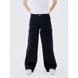 Cargohose NAME IT "NKFROSE WIDE TWILL CARGO 8108-BA NOOS", Mädchen, Gr. 170, N-Gr, schwarz, Web, Obermaterial: 98% Baumwolle, 2% Elasthan, unifarben, modisch, Hosen